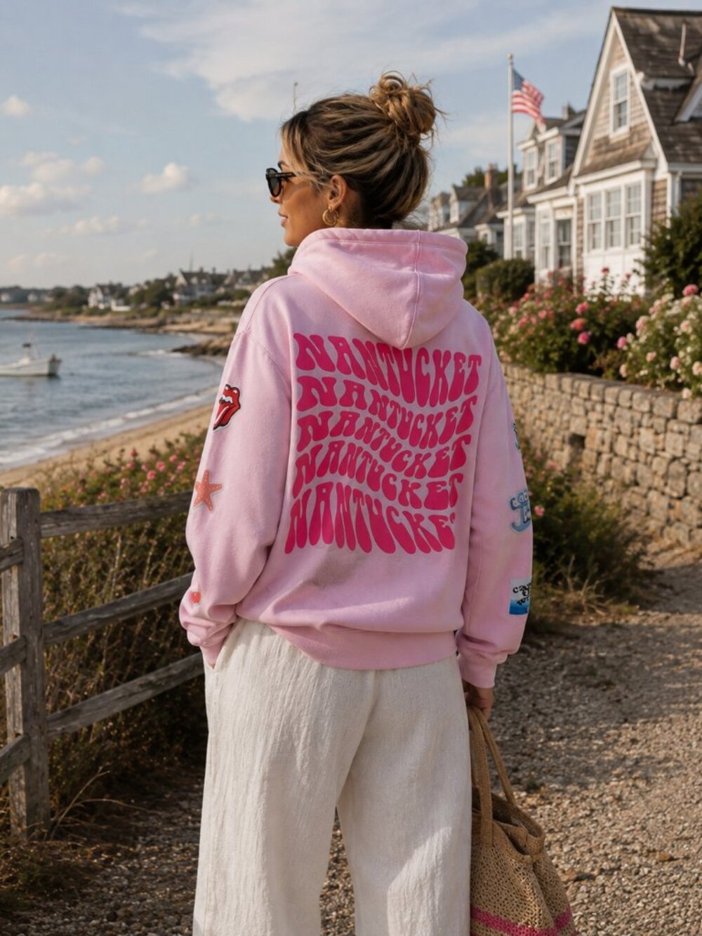 BROdenim pink patchwork Nantucket hoodie